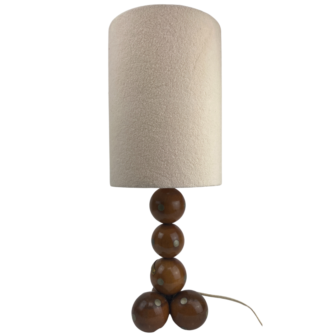 Dutch unique handcrafted wooden sphere ball table lamp, 1970s
