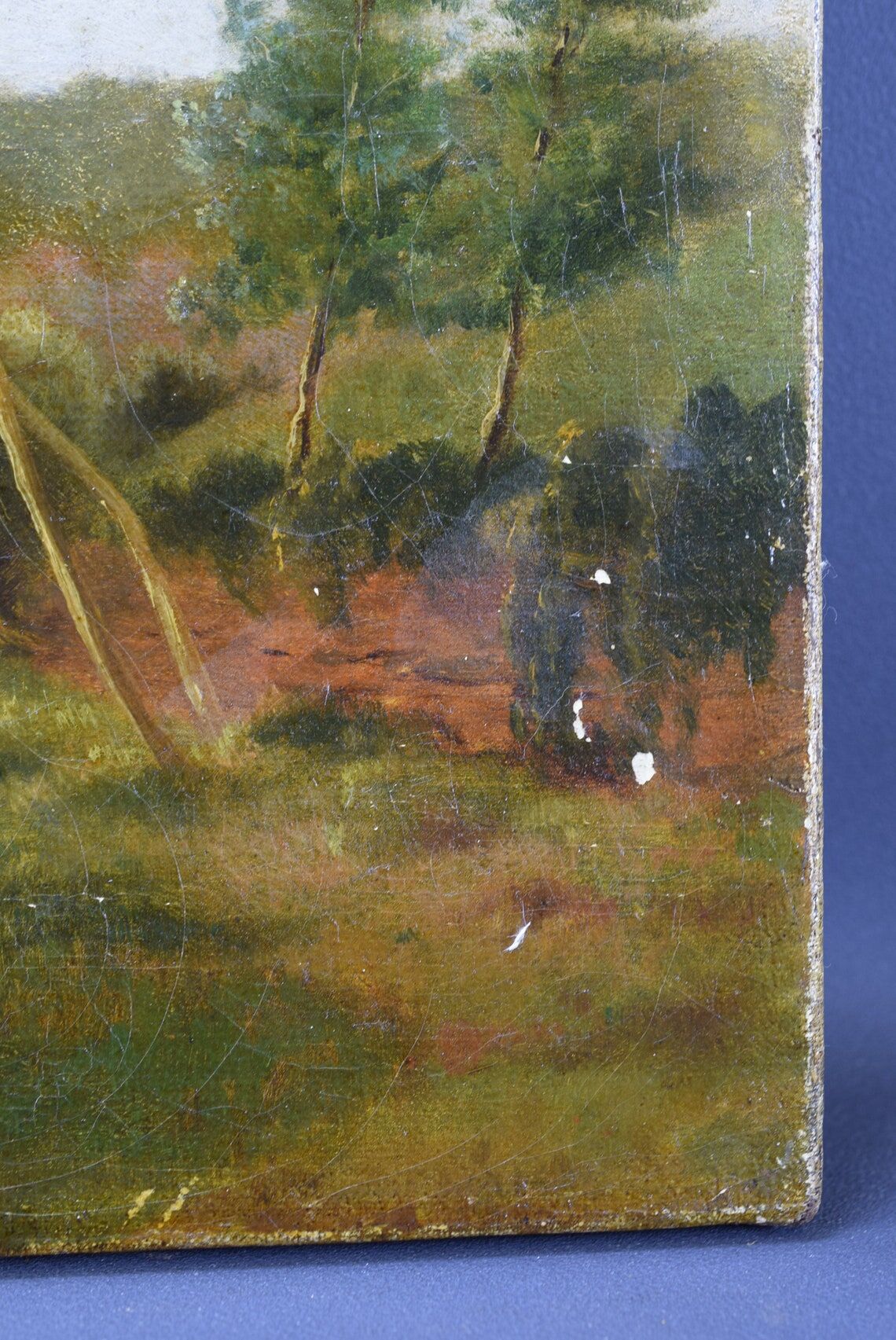 Old painting french pastoral school boat