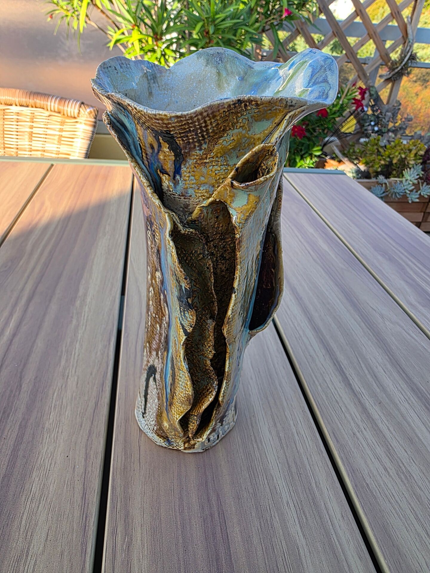 Vintage sculptural stoneware vase 25 cm brutalist signed
