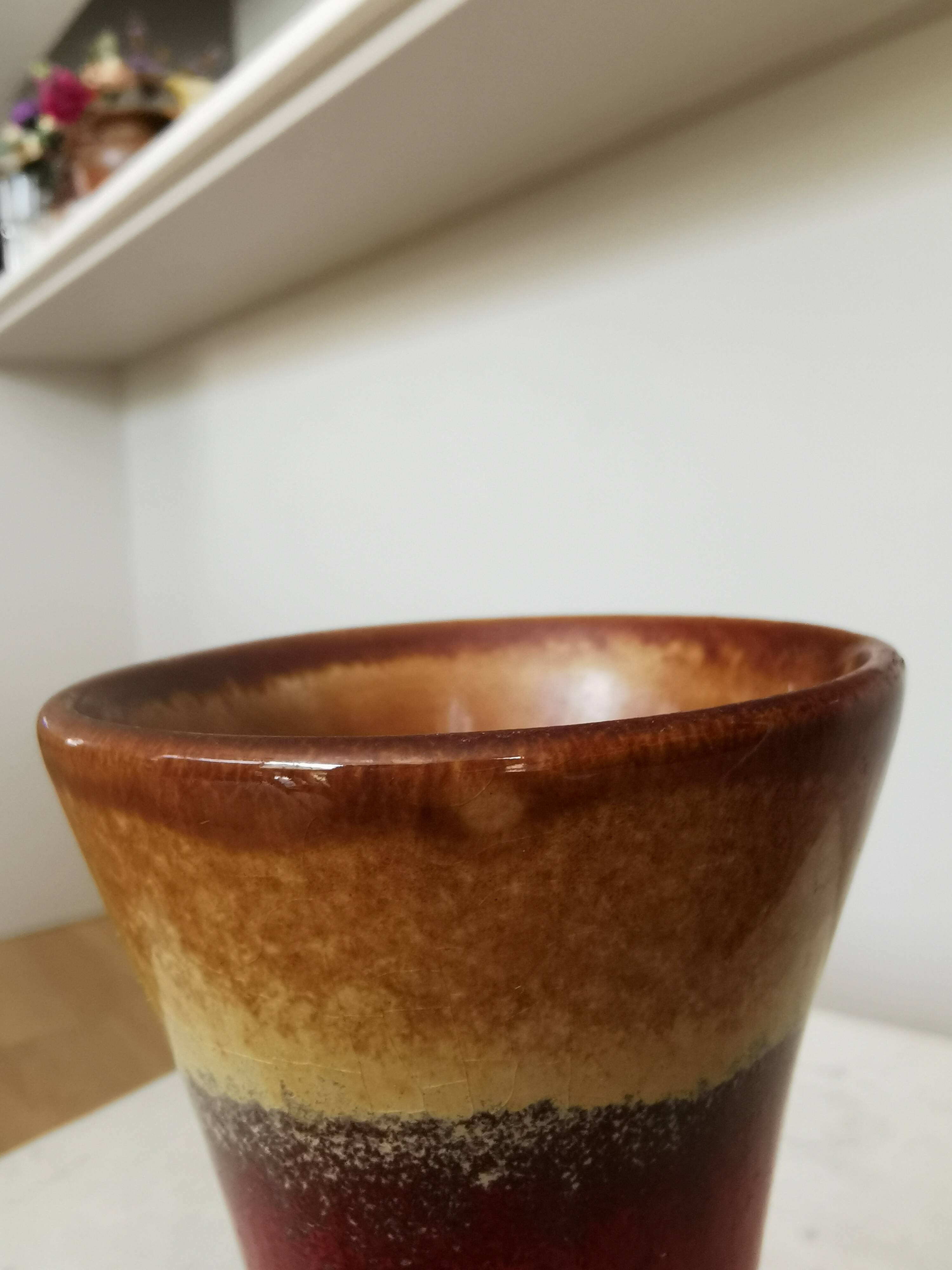 Vintage KIL Ceramic Vase: Red & Brown Lava Glaze, 1970s Yugoslavia