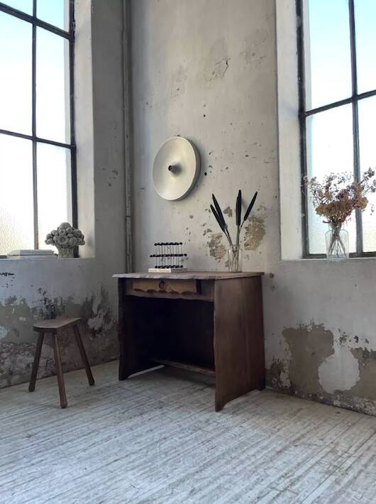 Brutalist desk in elm, signed Aranjou.