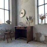 Brutalist desk in elm, signed Aranjou.