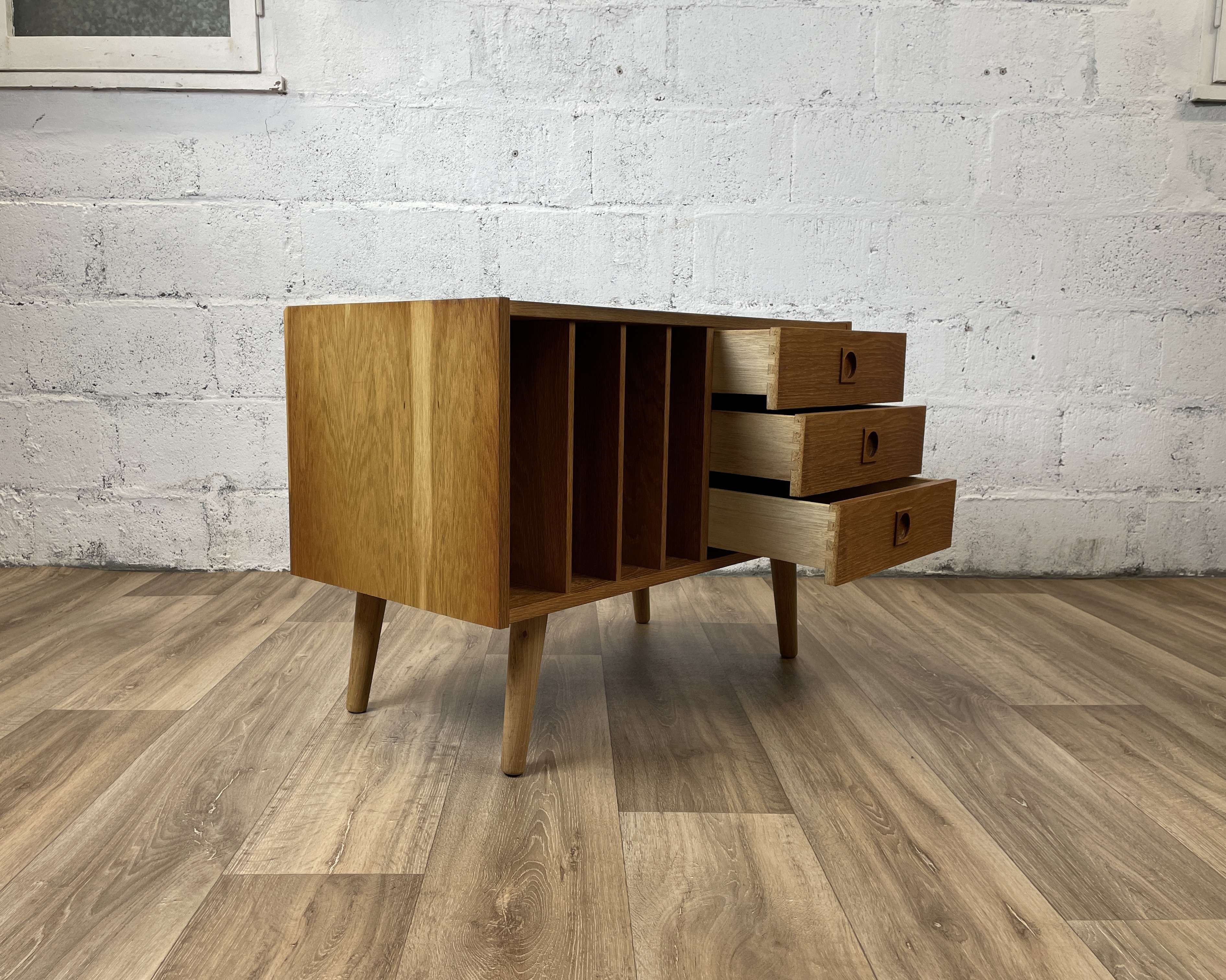 Scandinavian oak chest of drawers with vinyl storage, 60s