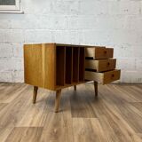 Scandinavian oak chest of drawers with vinyl storage, 60s