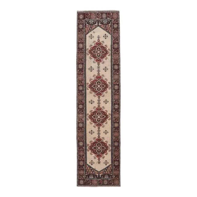 1970s Vintage Turkish Oushak Handmade Wool Cotton Red Runner Rug 78x307