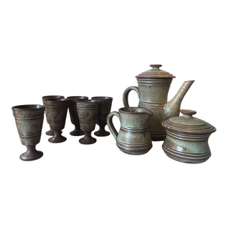 Coffee service in grey natural stoneware signed VALLAURIS