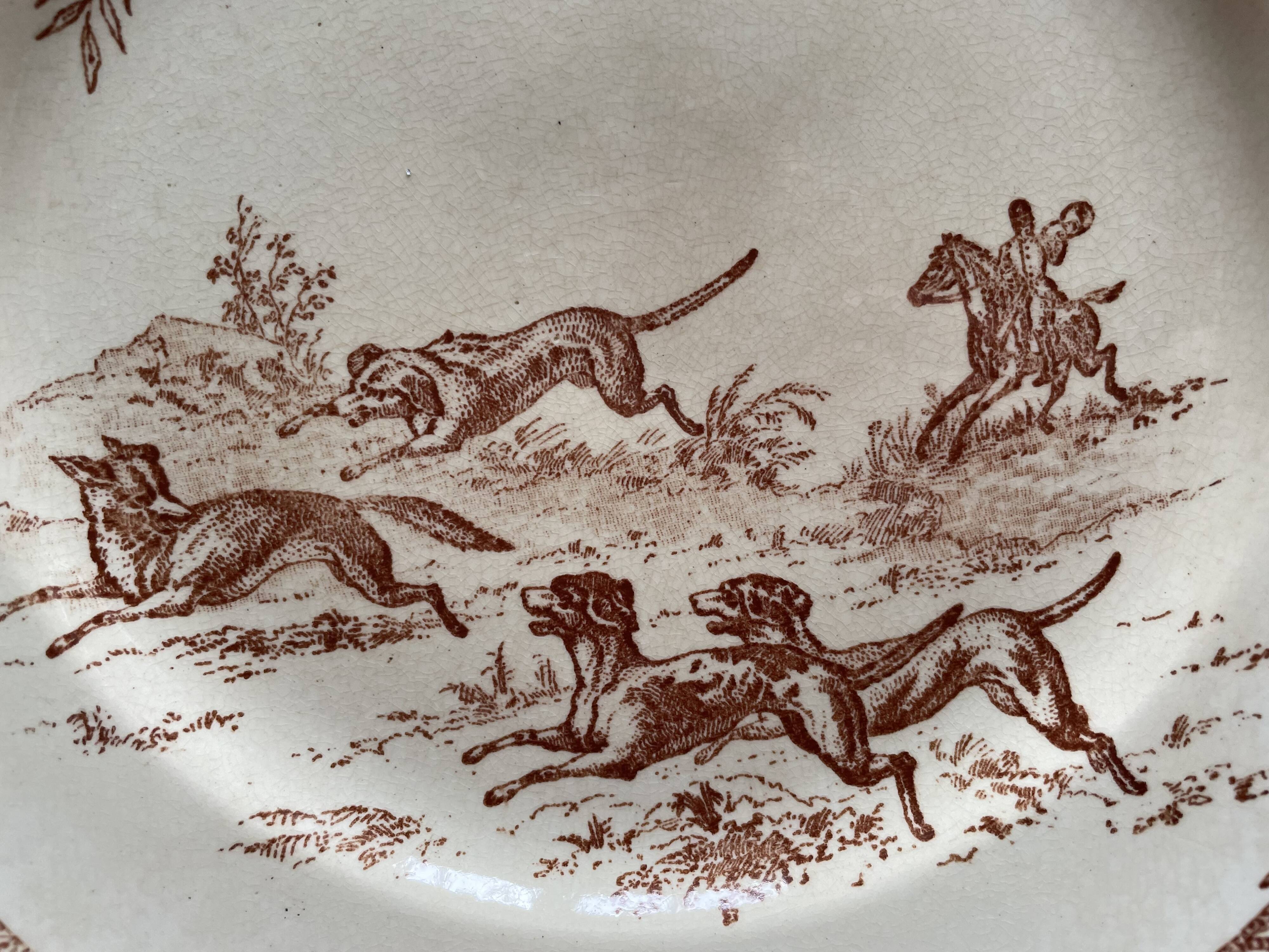 Flat plates iron earth hunting scene vieillard