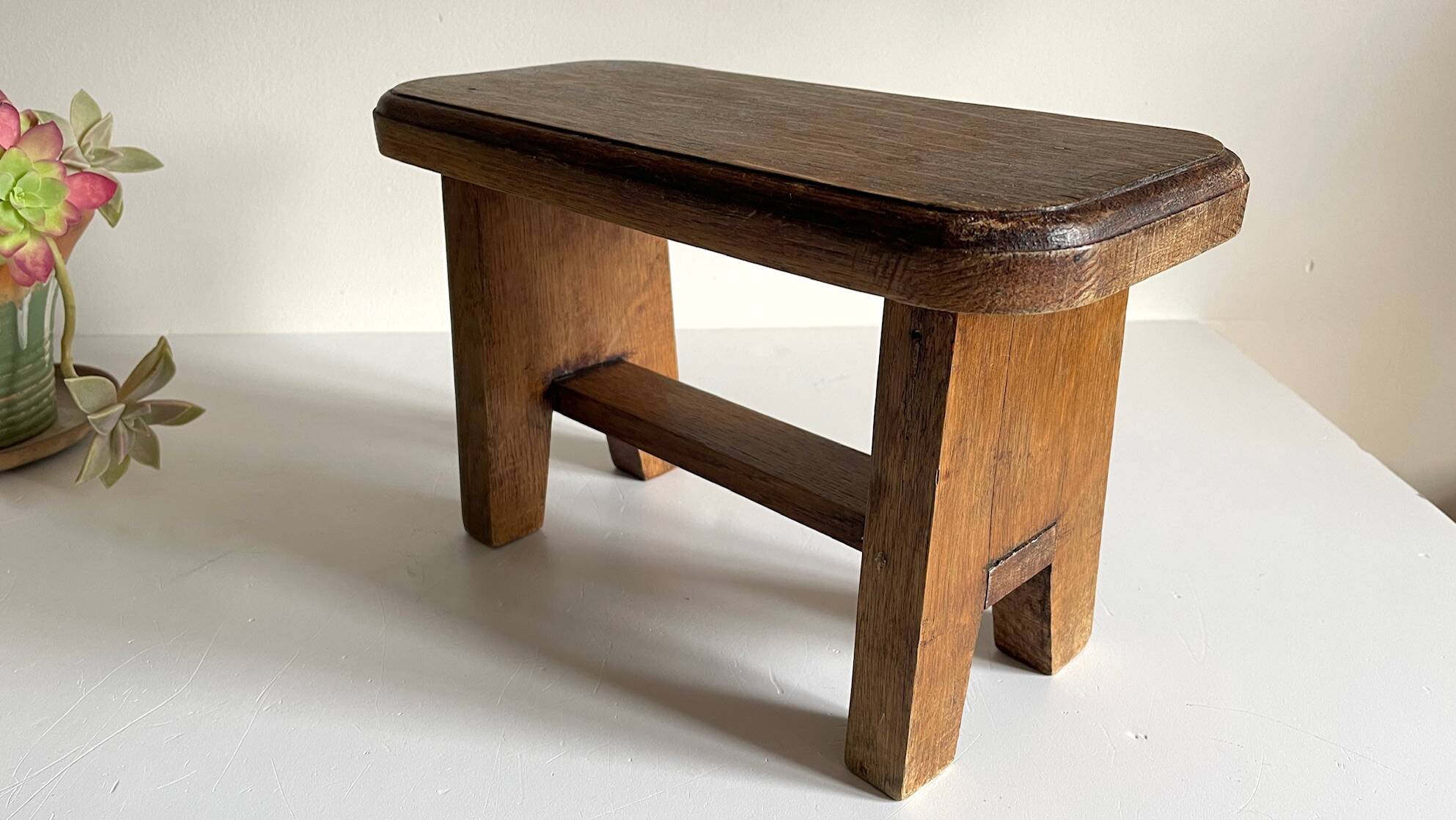 Vintage solid oak stool