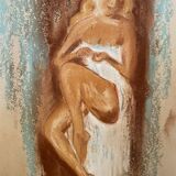 Signed pastel painting of a female portrait "The Manicure"