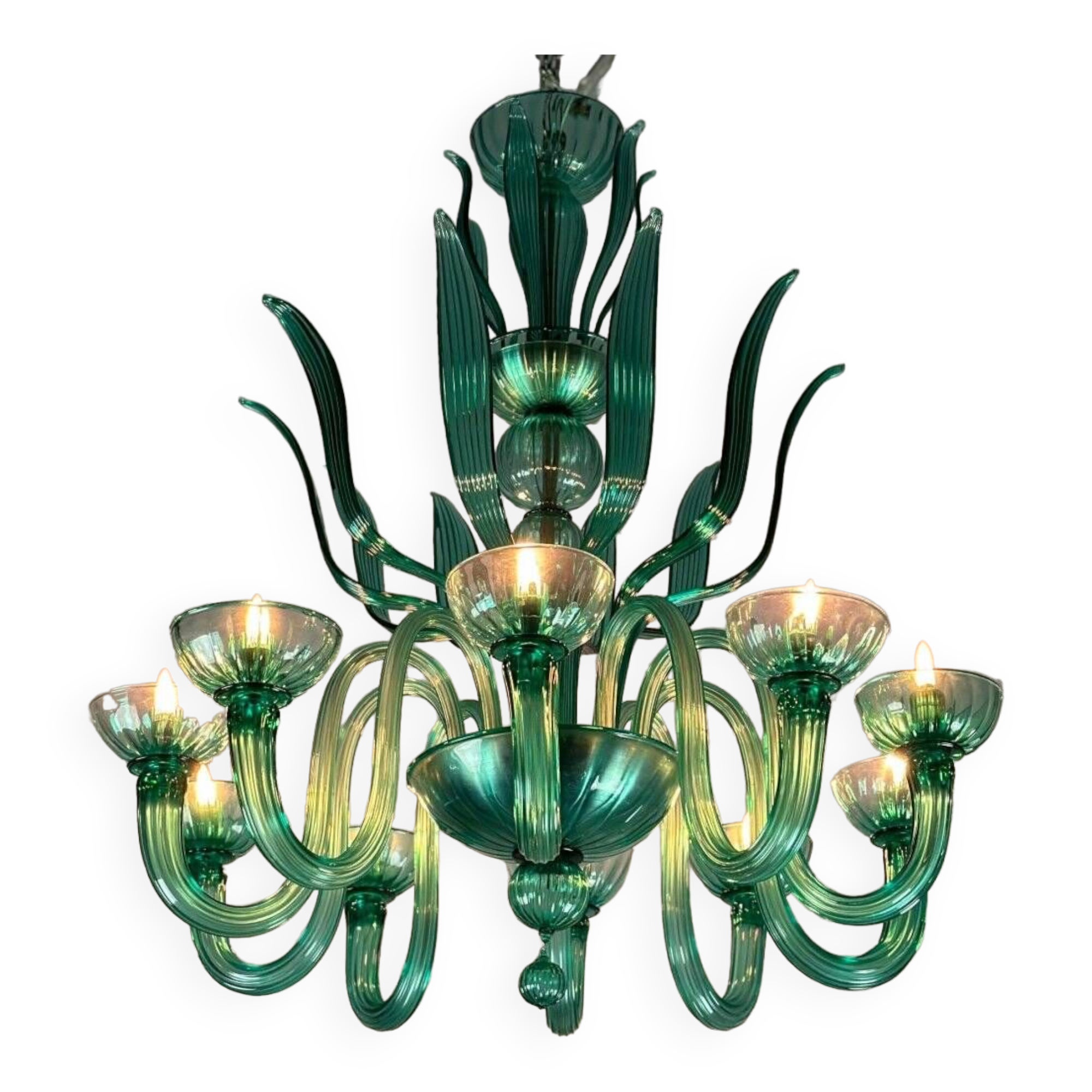 Venetian chandelier in emerald murano glass 10 arms of light