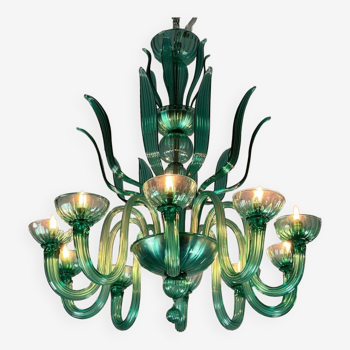 Venetian chandelier in emerald murano glass 10 arms of light