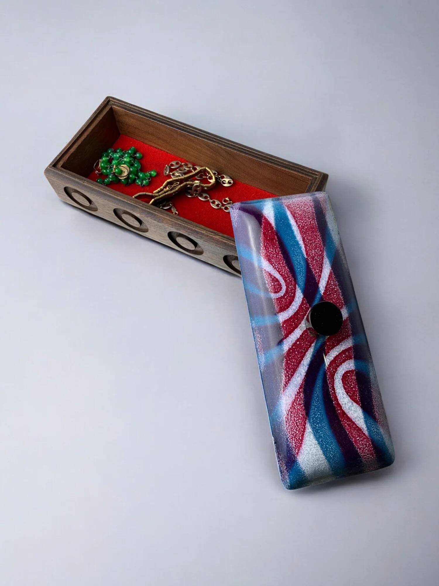 Modernist enamel vanity box by J. Capo Esmaltes, Spain, 1970s