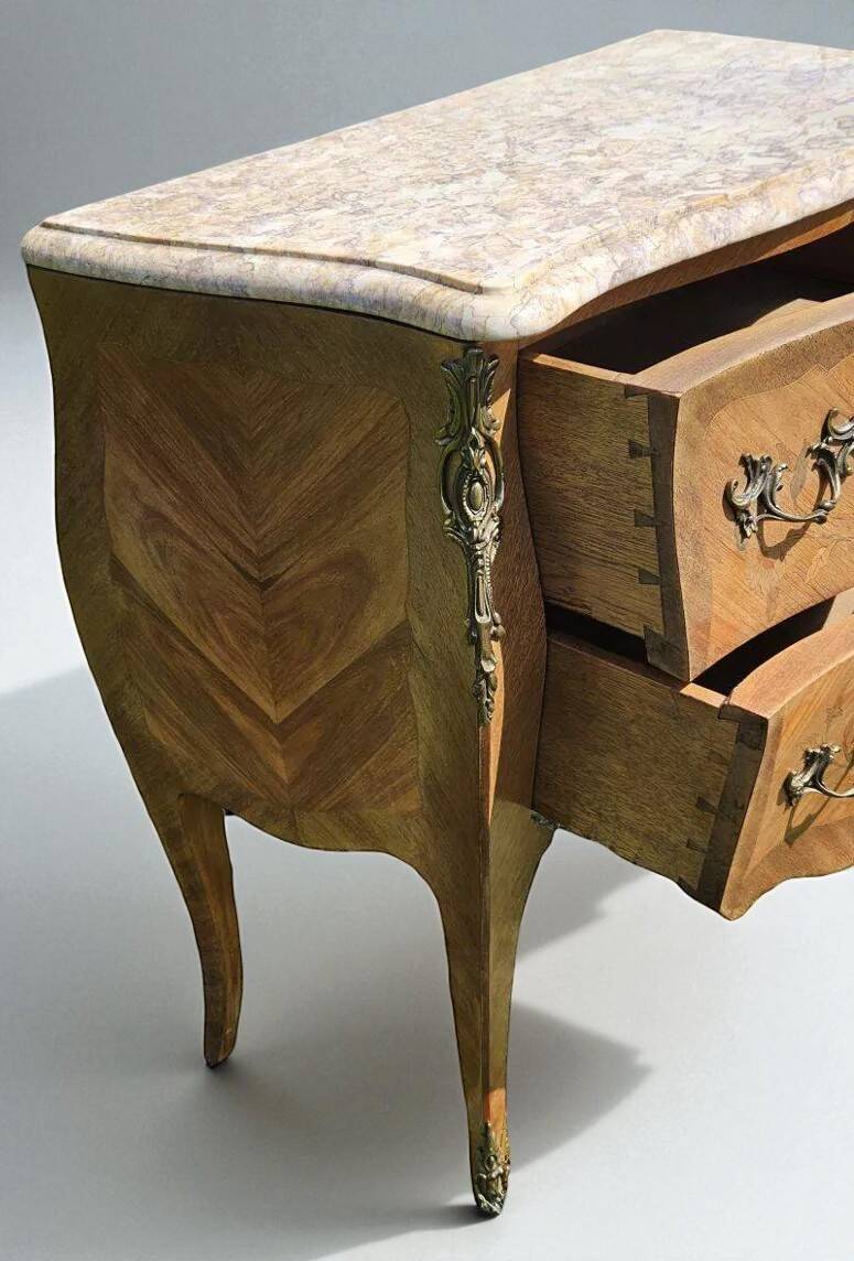 Small Louis XV Style Curved Commode in Marquetry