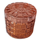 Vintage Art Deco Powder Box in Moulded Pink Salmon Glass