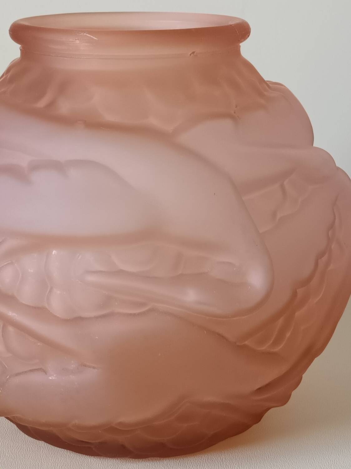 Art Deco pink glass round vase