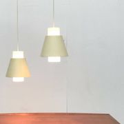 Glass and metal suspensions from the Mid-Century period, set of 2.