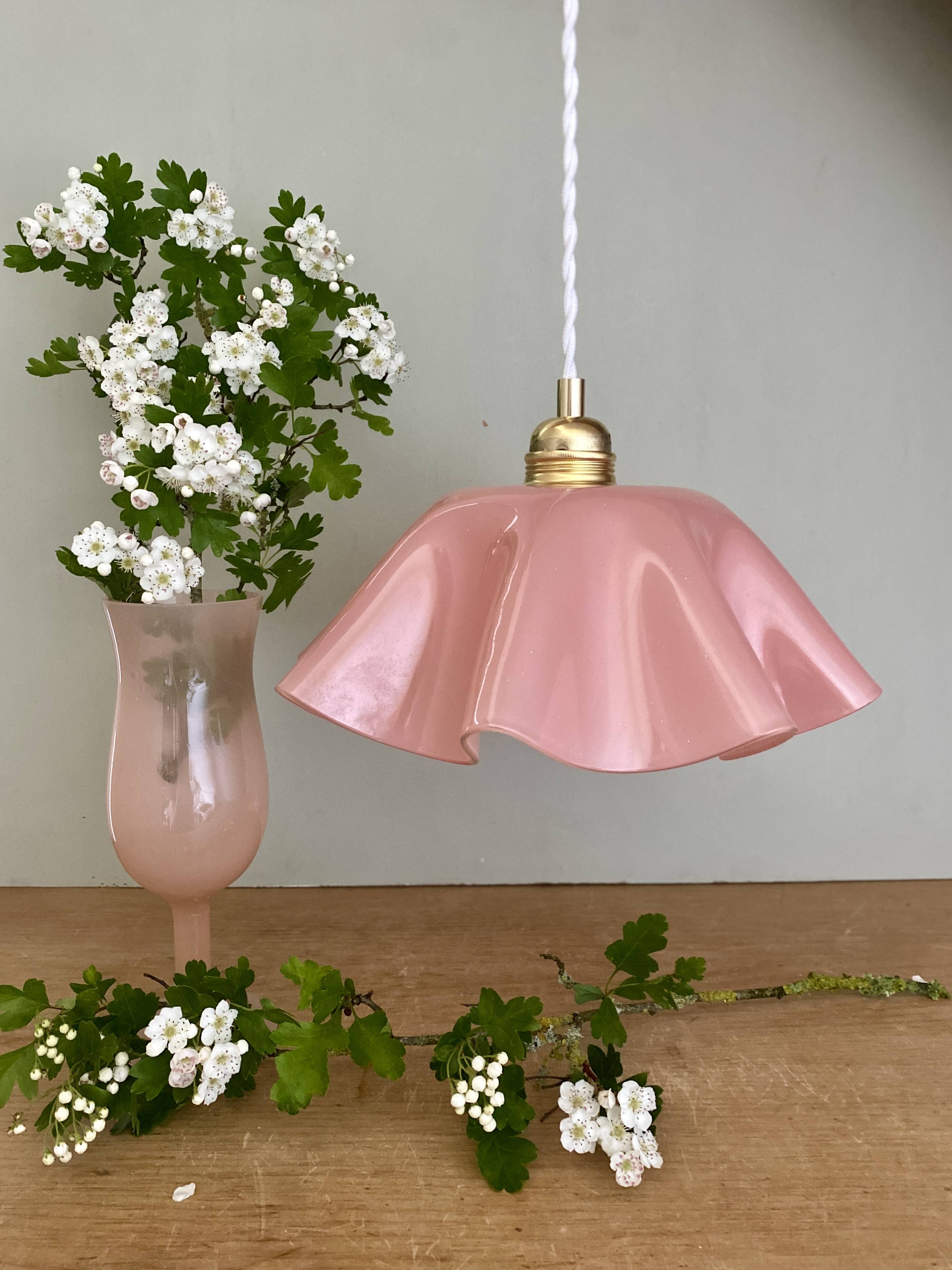Vintage lampshade pendant light in pink opaline