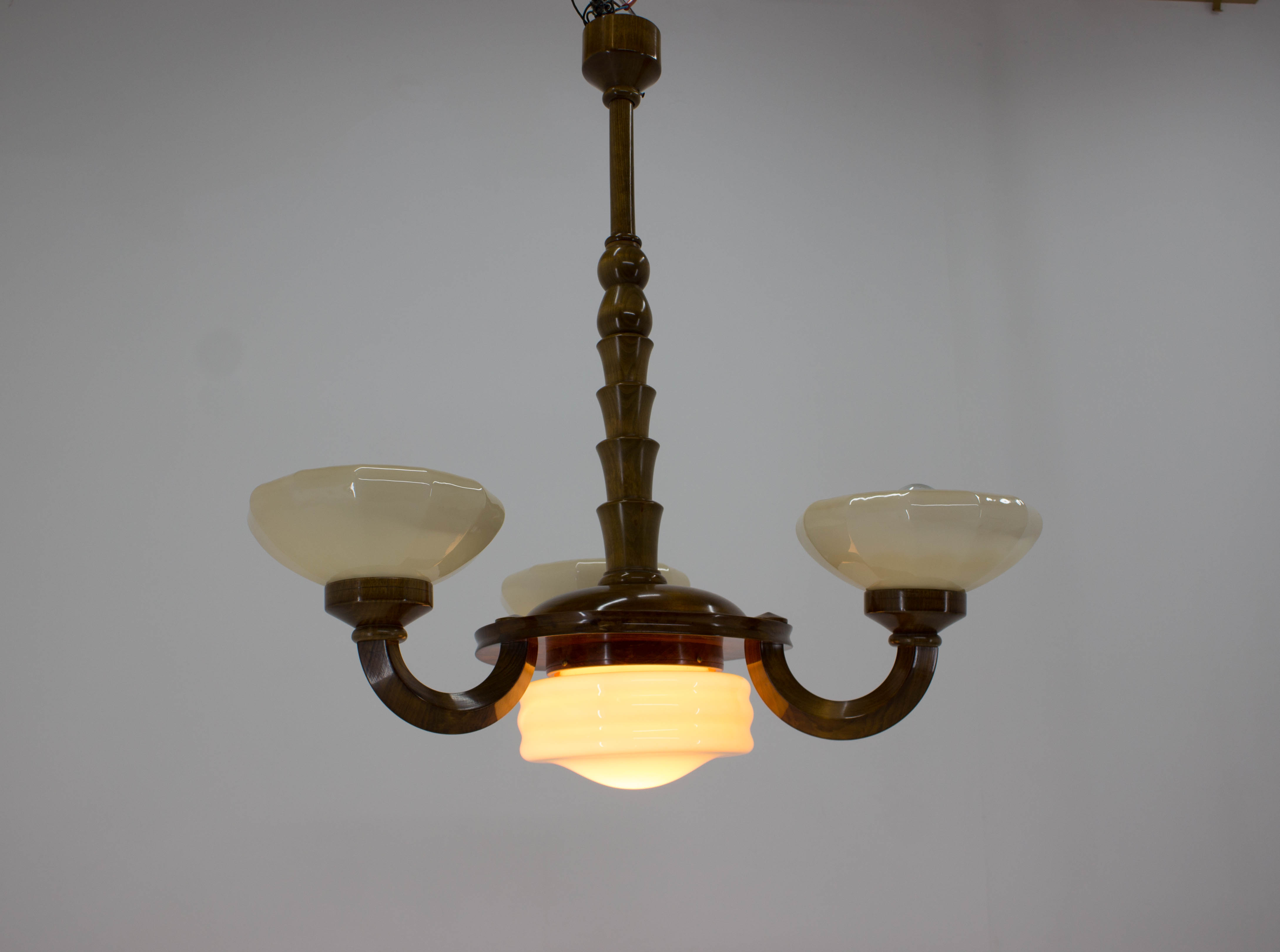 Art deco wood chandelier, 1930s