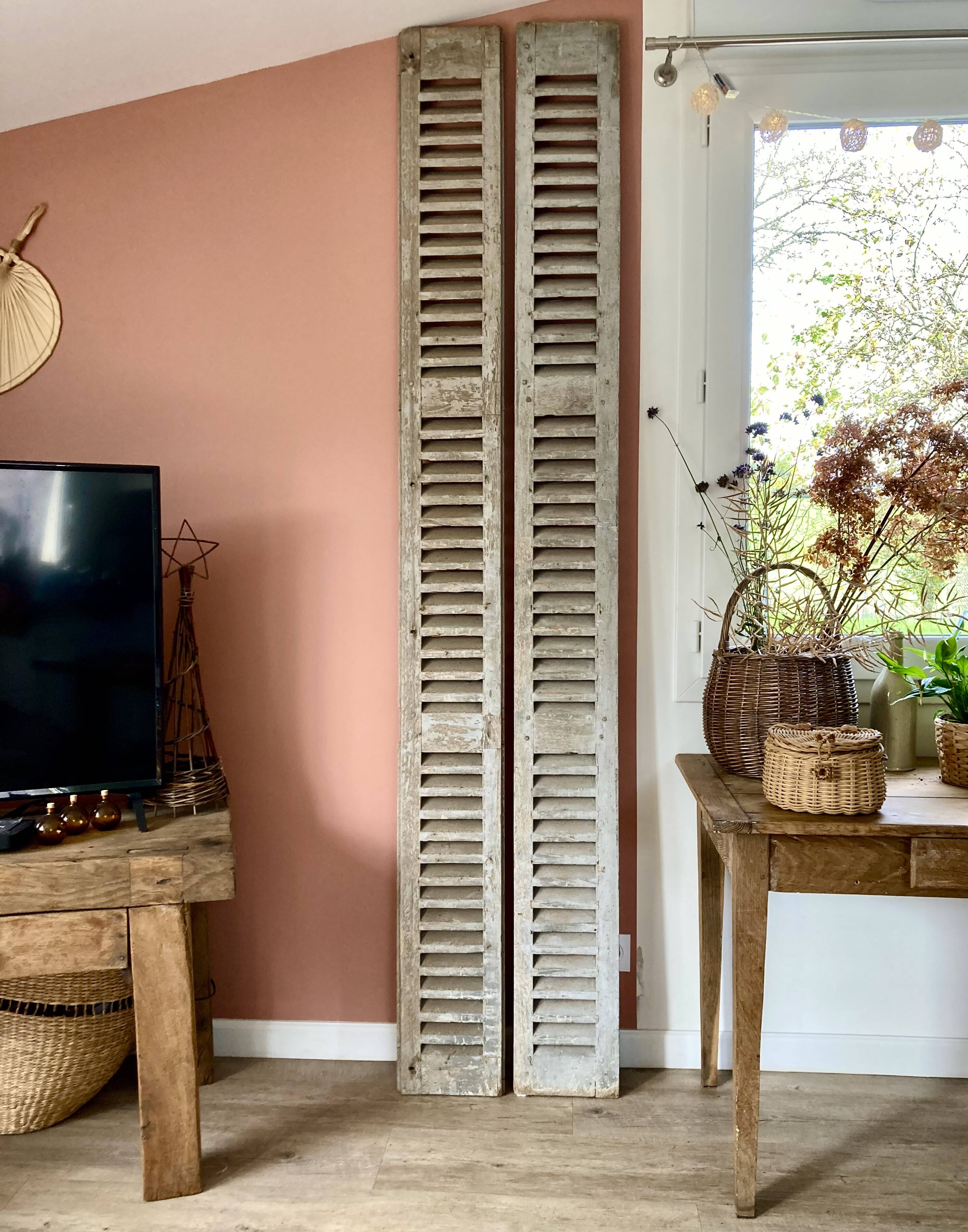 Set of 2 large old louvered shutters