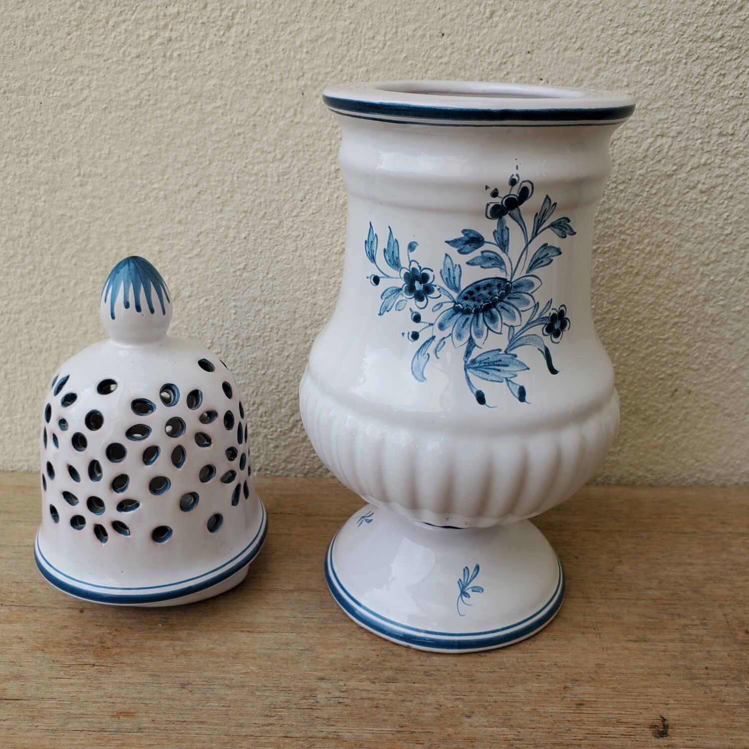 Moustiers earthenware potpourri vase