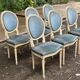 6 Louis XVI medallion chairs in beige wood and blue fabric from the 18th century.