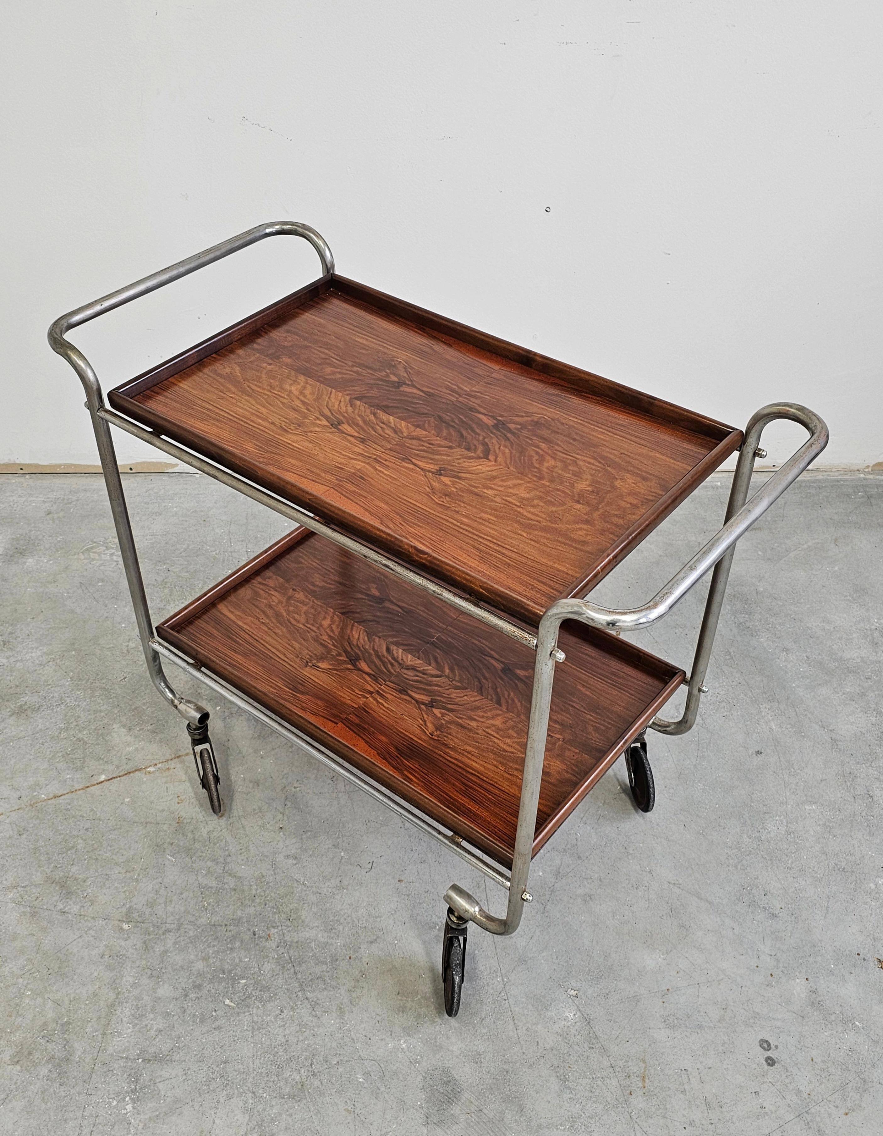 Bauhaus bar cart in walnut root veneer and steel
