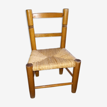 Wooden and straw child chair