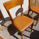 6 vintage 1960s wooden bistro chairs with camel faux leather.