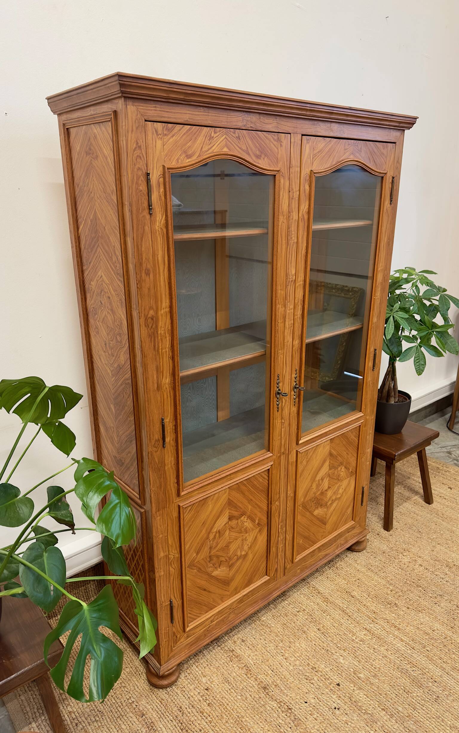 Antique marquetry wooden display cabinet