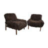 Paire de fauteuils italiens en laine d'agneau du Tibet