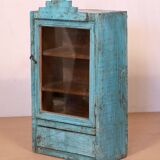 old Art Deco wall display case in original blue teak Burmese patina