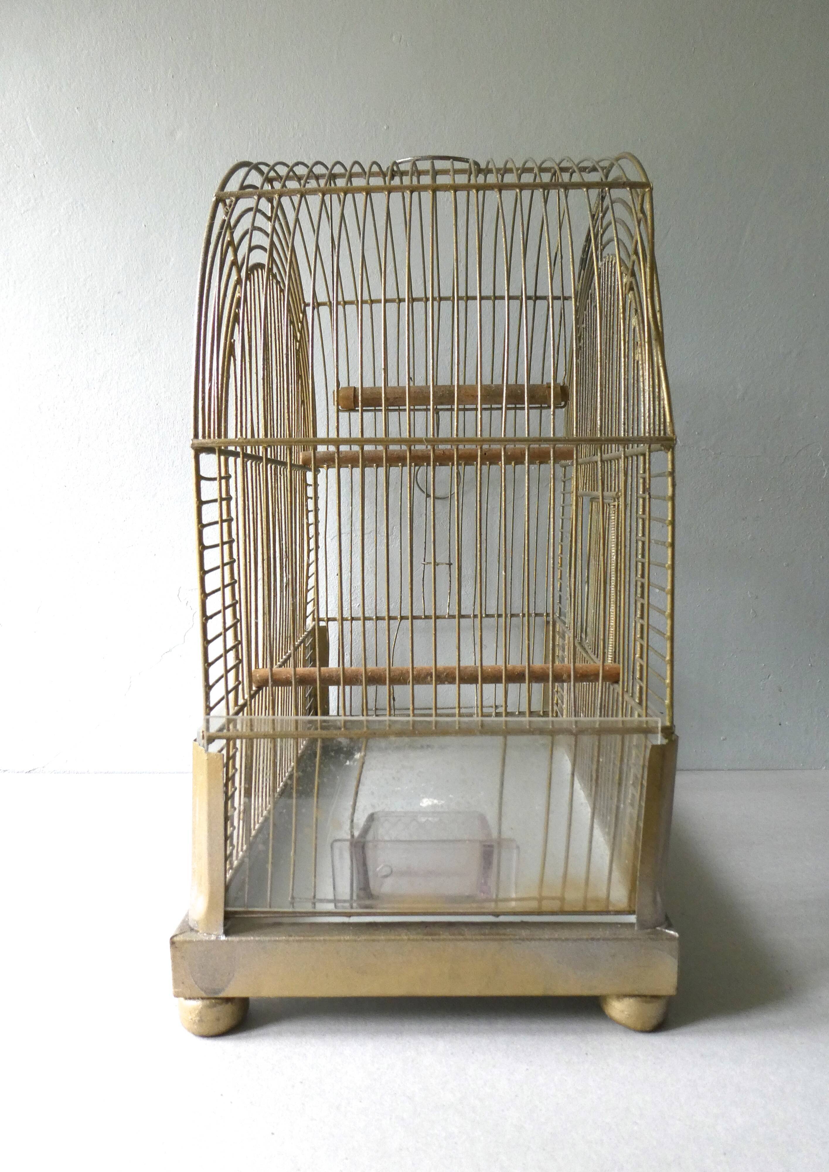 Cage à oiseaux en métal doré des années 60