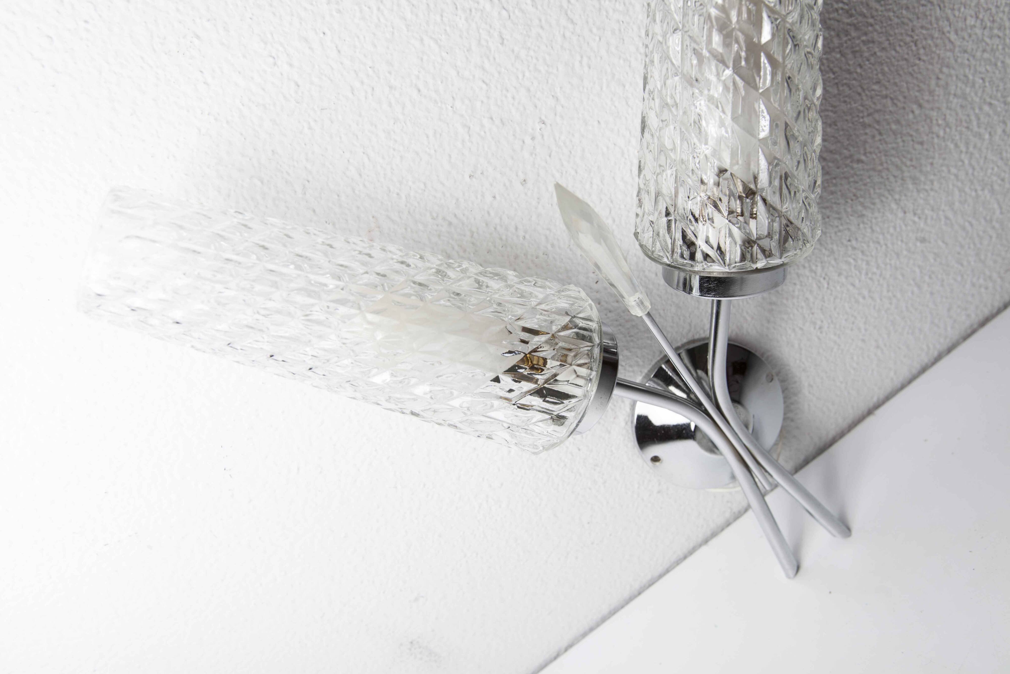 Double wall lamp 1960 chrome and glass and transparent tip