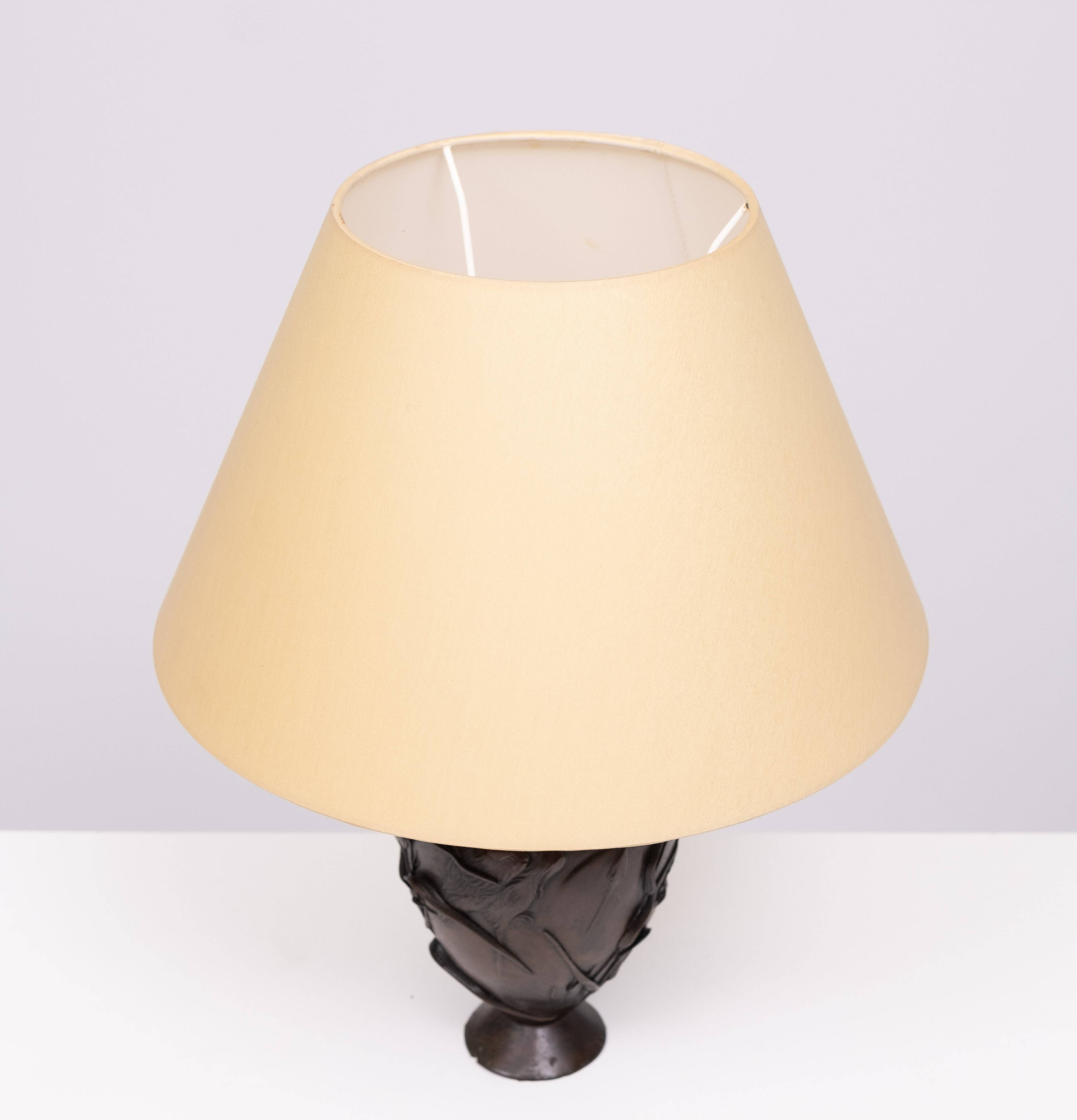 Bronze Lamp stand vase Depicting Cranes and Bamboo Meiji period