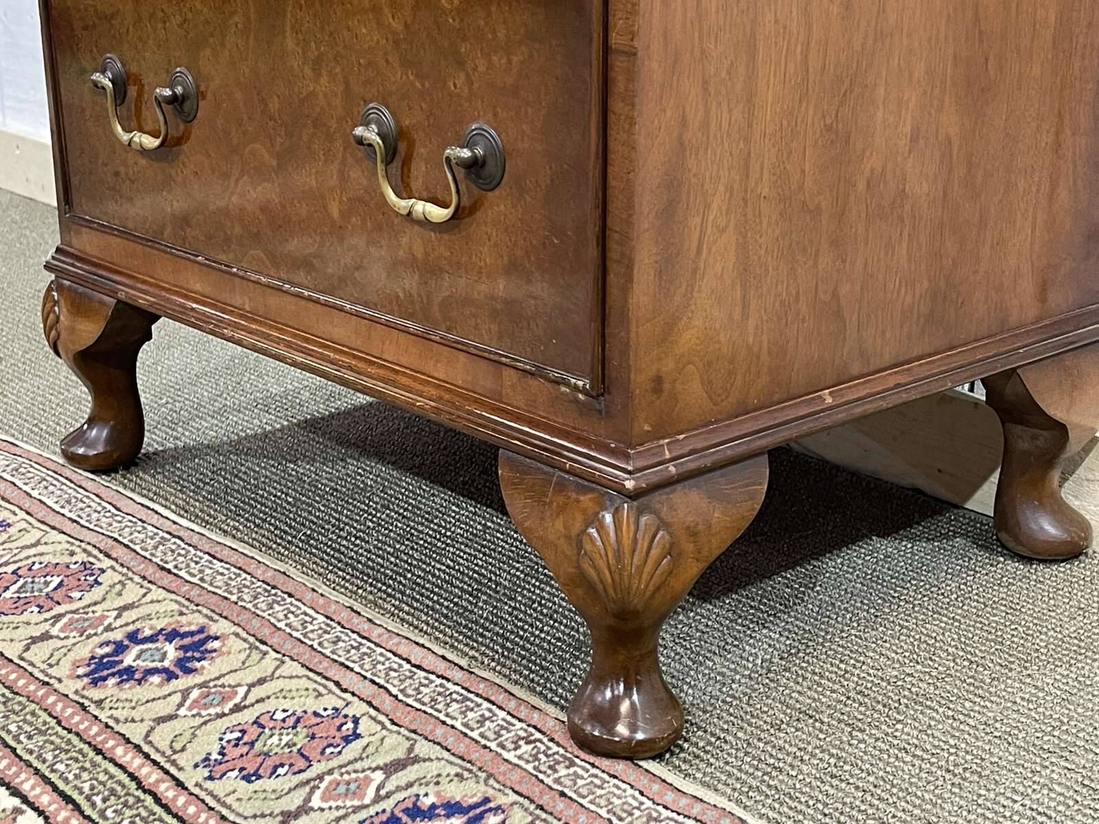 English walnut chest of drawers with drop-down top, 1950s work
