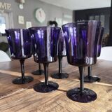Set of 6 purple glass wine glasses
