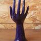 Hand-shaped ring holder with soliflore in blue ceramic