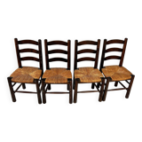 Set of 4 French Pine and Rush Dining Chairs, 1960s