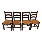 Set of 4 French Pine and Rush Dining Chairs, 1960s