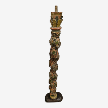 Colonne en bois sculpté avec décor de raisin, France 1900s