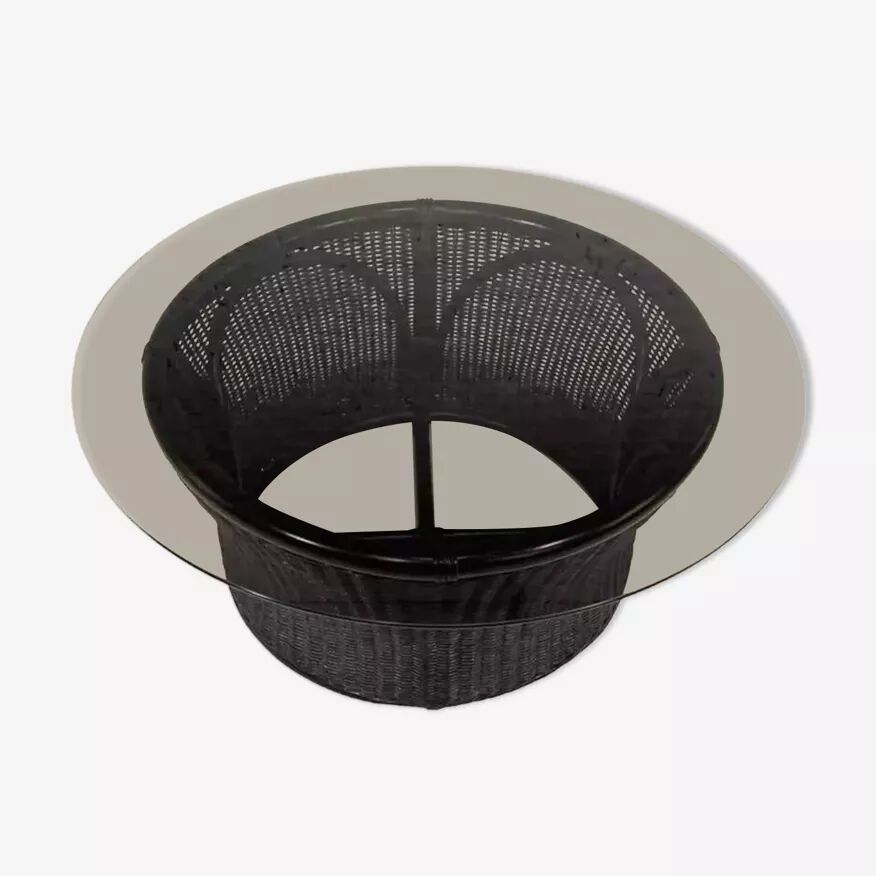 Rattan and smoked glass coffee table