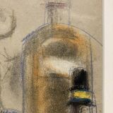 Alfred Gaspart (1900-1993), "Les Bouteilles" Cubist still life, pencil and oil pastel drawing