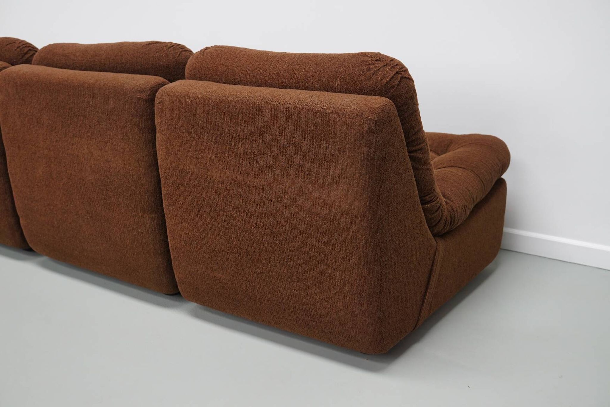 Vintage German brown boucle modular 3-seater sofa, 1970s.