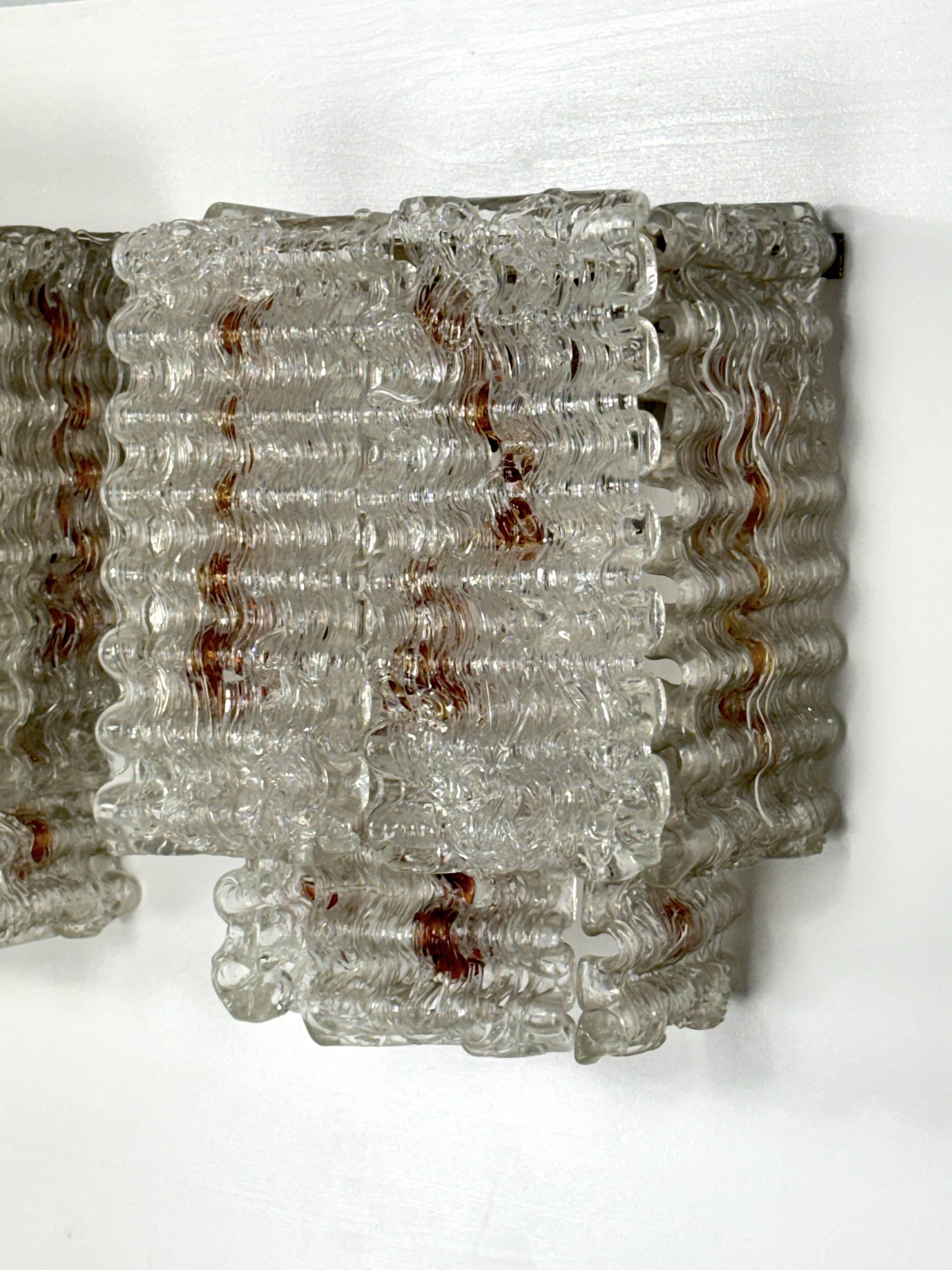 Set of four large wall lamps in murano glass elements by Poliarte. Italy 1970s