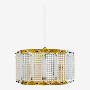 Scandinavian mid century glass & brass ceiling light by carl fagerlund for orrefors, sweden, 1960s