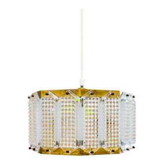 Scandinavian mid century glass & brass ceiling light by carl fagerlund for orrefors, sweden, 1960s