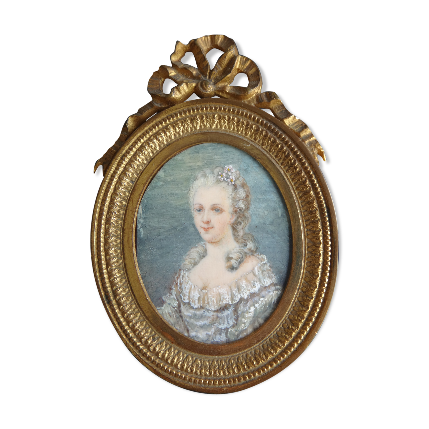 Miniature Marie Antoinette frame bronze Louis XVI portrait XIX