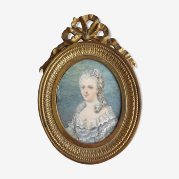 Miniature Marie Antoinette frame bronze Louis XVI portrait XIX