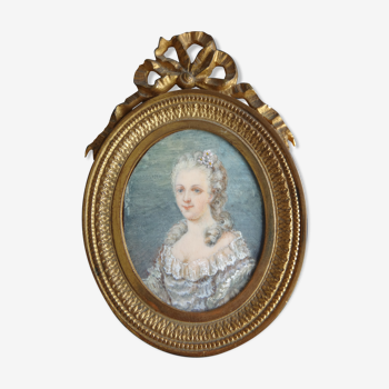 Miniature Marie Antoinette cadre bronze Louis XVI portrait XIX