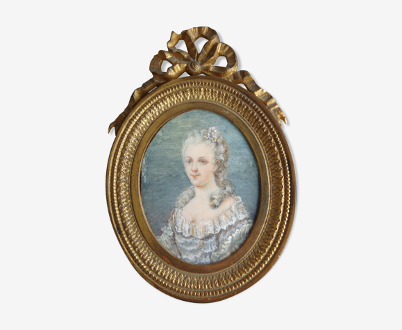 Miniature Marie Antoinette cadre bronze Louis XVI portrait XIX